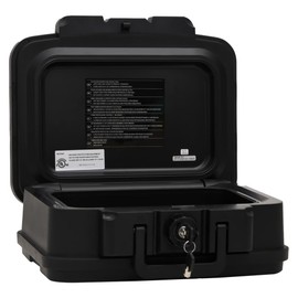 vidaXL Black Polypropylene Safe Box - Portable, Waterproof and Fireproof Security Chest for Valuables, Documents, Cash and Jewelry - Key Lock Mechanism - 15"x12.8"x6.5"