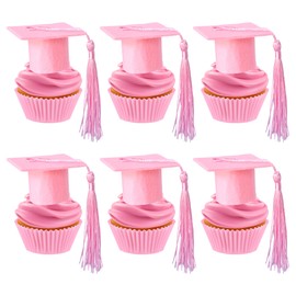 Ephlyn - 24 unidades de tapas de graduación 2024 para magdalenas, bricolaje, 3D 2024, con borlas verdes, para decoración de pasteles de escuela, niños y niñas, suministros de decoración de pasteles,