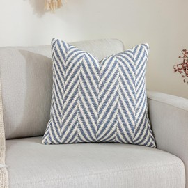 Boho Throw Pillow Cover Blue and White Knitted Woven Pillow Cushion Cover Arrow Knit Decoration Square Pillowcase for Sofa Couch Bedroom Living Room (Blue,18"x18")