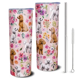 solid can Poodle Tumbler Poodle Gifts 20 OZ 3D-Printed Insulated Cup Dog Lover Gift Travel Mug with Dogs Patterns and Vintage Florals(One Tumbler Included)