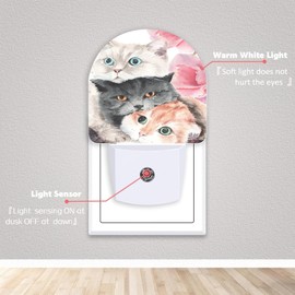 Axxitude Funny Cute Cats Night Lights Plug into Wall for Girls Boys Room,Night Light LED Lamp Dusk to Dawn Sensor Round Lamp for Bedroom Bathroom Hallway Home Wall Decor Nightlight