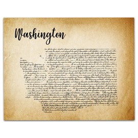 Vintage Style Washington State Map Wall Art 14" x 11" Unframed Print, From Original US Declaration of Independence 1776. Gift Idea for Evergreen State Lovers. Great Bank, School Law Office Decor
