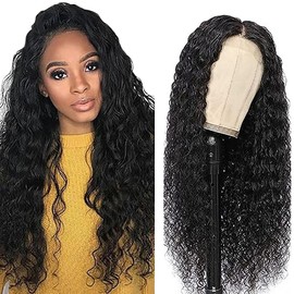 Weeybay Real Hair Wig, Water Wave Human Hair Wig, Glueless Wear and Go, 4 x 1 Lace Closure Wigs for Women, with Baby Hair, Bleached Knots, Natural Black Colour, for Women, 34 Inches (86 cm)