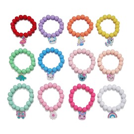 Colorful Enamel Dinosaur Charm Acrylic Beaded Strand Bracelet Set Round Beads for Women Cute Friendship Best Friend Preppy Y2k Party Jewelry-12pcs