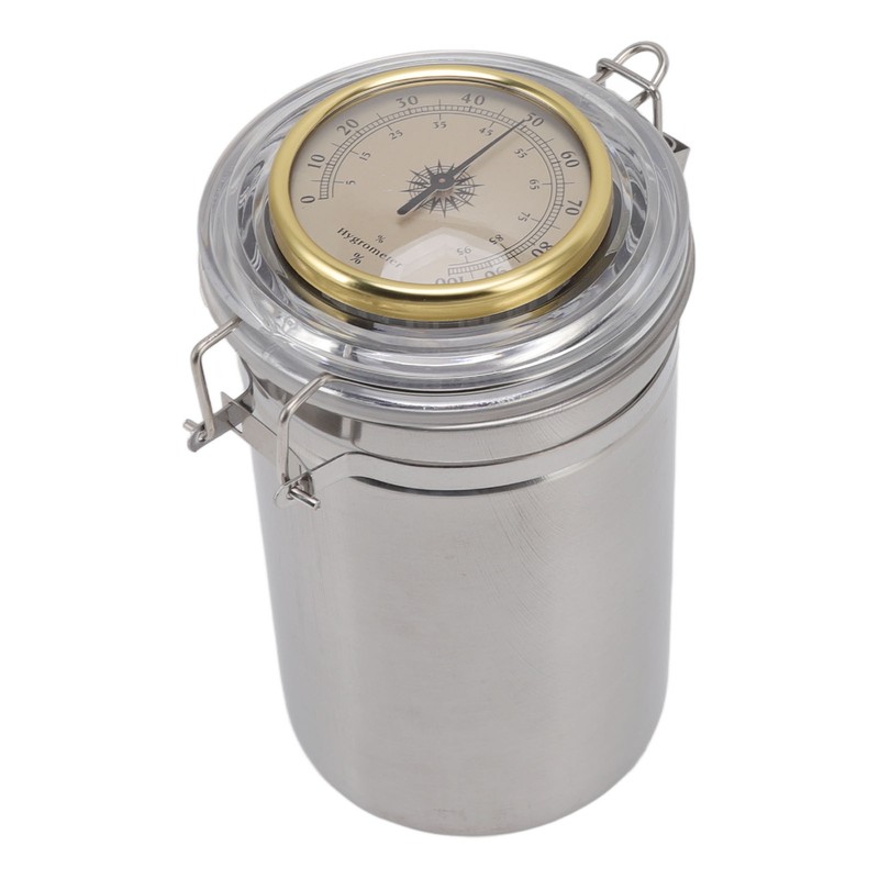 Cigar Jar Stainless Steel Silicone Ring with Hygrometer Waterproof Sealed