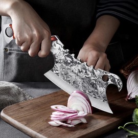 ROCOCO Hand Forged Meat Cleaver Sharp Butcher Knife for Meat Cutting Vegetable Cleaver with Sheath for Home Kitchen Outdoor Camping BBQ Father Mother Gift Idea Men