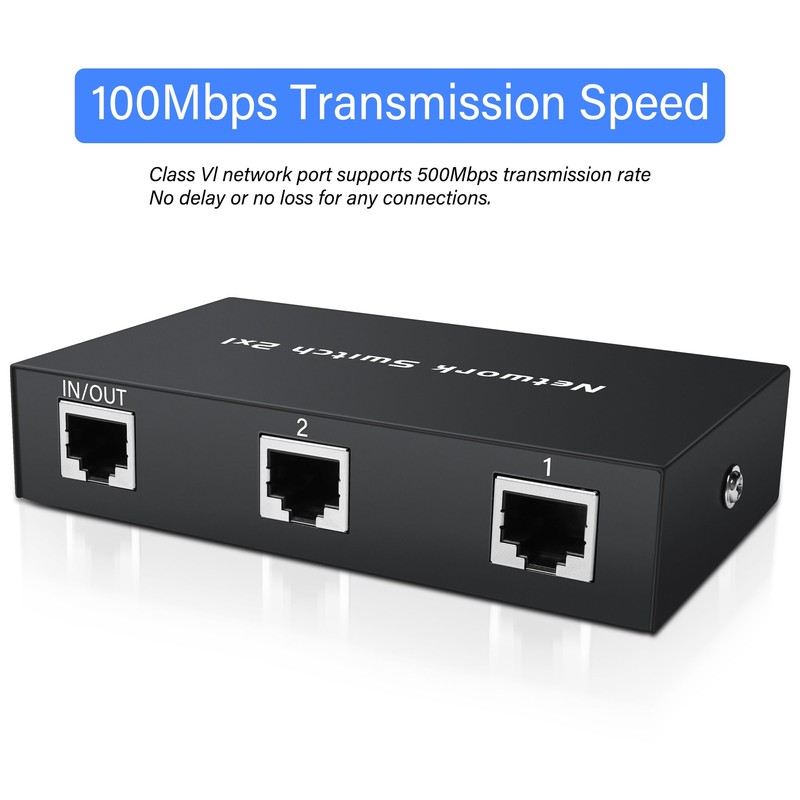 GINTOOYUN 2-in 1-Out RJ45 Network Manual Switch Selector 1-in 2-Out