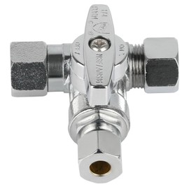 (Pack of 1) EFIELD 1/4-Turn Stop Tee Compression Stop Valve, 3/8" OD x 3/8" Com OD, Chrome Plated Brass, UPC Certified,(VALVE464)