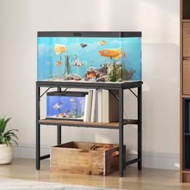 MAHANCRIS 30 Gallon Fish Tank Stand, Aquarium Stand with 2-Tier Storage Shelves, Heavy Duty Breeder Turtle Terrarium Stand Rack for Home Office, 30.0" L x 11.8" W x 24.4" H, Rustic Brown FTHR3001