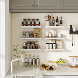 Venusmiles Floating Shelves for Wall, Wall Mounted Shelves with Invisible Brackets, 2 Small Wood Floating Wall Shelf Shelves for Living Room, Bedroom, Kitchen, Bathroom (White, 15" W x 6" D x 1" H)