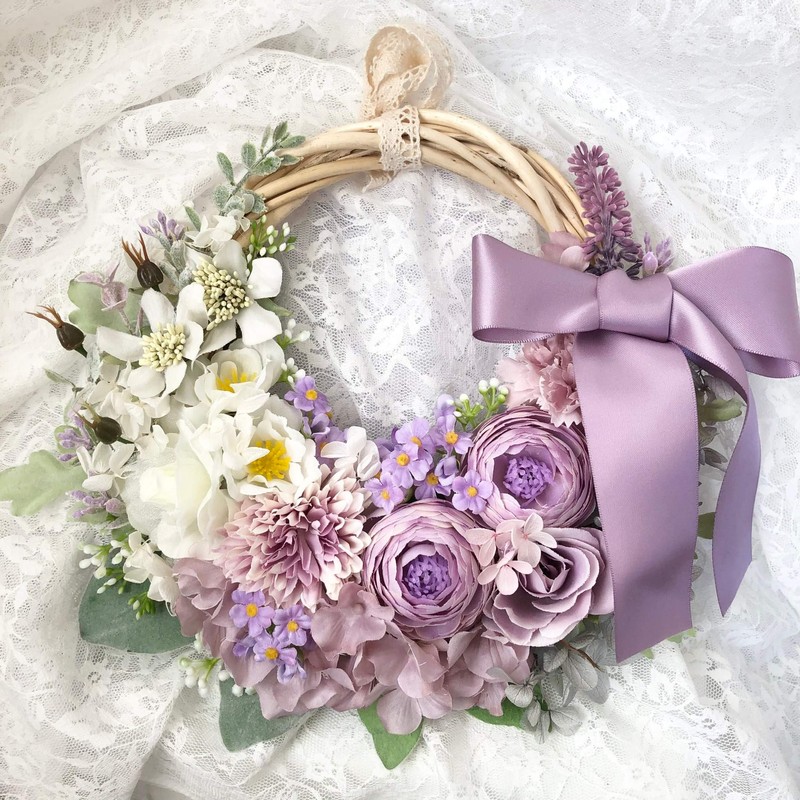 Lulu's-1683 Half Moon Wreath, Lavender, Crescent Moon, Artificial Flowers, Artificial