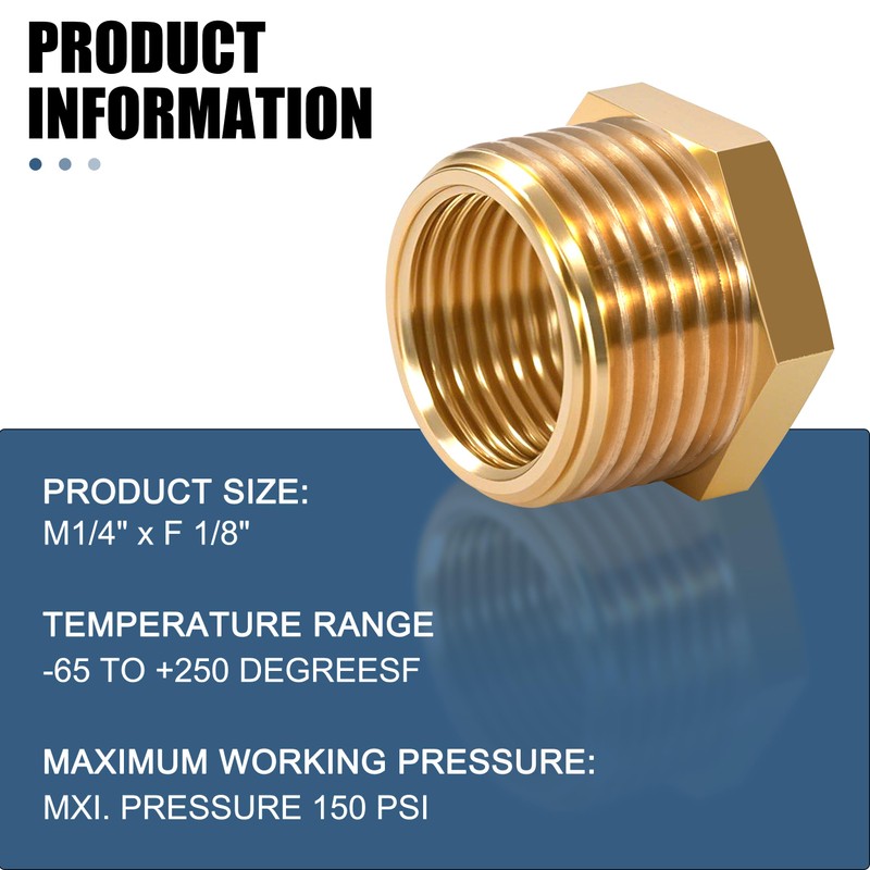 Brass Reducer, 1/4 Inch Male Thread x 1/8 Inch Female
