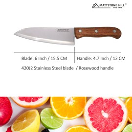 Chef Knife 6 Inch - MATTSTONE HILL Cook's Knife, Kitchen Knife, High Carbon Stainless Steel, Wood Handle