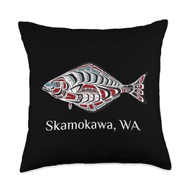 Skamokawa Washington PNW Native American Halibut Skamokawa Washington PNW Art Native American Halibut Tribal Throw Pillow, 18x18, Multicolor