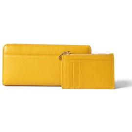 SIFA Long Wallet, Fragment Case Set, Skimming Prevention, Automatic Separation Between Coin and Receipts, Garcon, Large Capacity, Genuine Leather, Coin Purse, Card Case, yellow