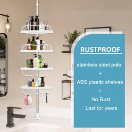 Corner Shower Caddy Tension Pole, Rustproof Bathtub Storage Organizer with 4 Adjustable Shelves, Bathroom Shower Rack Shampoo Holders for Inside Shower, 40"-120" Floor to Ceiling Shower Caddy Silver