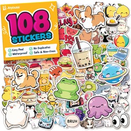 Cute Stickers for Kids - Water Bottle Stickers - 108pc Sticker Pack - Waterproof Vinyl Stickers for Water Bottles, Scrapbook Stickers, Etc - Kawaii Stickers for Teens, Kids, Adults