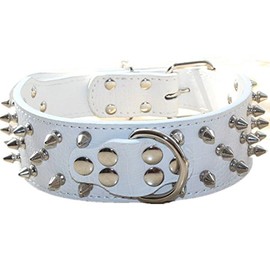 Haoyueer Collar de perro de piel con tachuelas tachonadas de 5 cm de ancho, elegantes collares de cuero para perros medianos y grandes Pitbull(blanco, S)