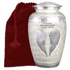 White Angel Wings Funeral Cremation Urn with Mathcing Keepsake Velvet