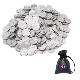 YKKJONLY 100 Pieces Plastic Treasure Coins, Treasure Coins Set, for Treasure Search, for Party Theme Scene Decorations, Pirate Coins (Silver)