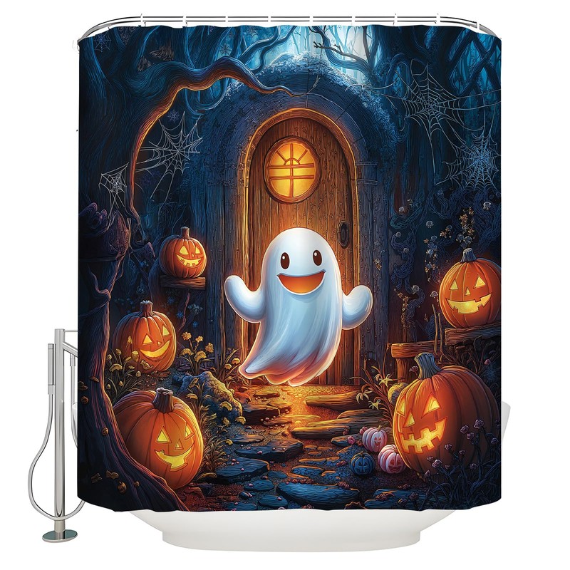 UPUMKSK Cute Ghost Halloween Shower Curtain Spooky Forest, 70x70 Inch