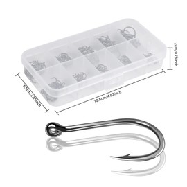 Jinlaili Pack of 200 Fishing Hooks, 10 Sizes Sea Fishing Hooks, Durable Fishing Hooks with Barbs, Carbon Steel Carp Fishing Hooks, Fishing Accessories for Catching Fish, with Transparent Storage Box