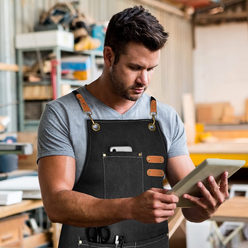 Ofrdncy Apron,Chef Apron,Adjustable Cooking Apron,3 Pockets Kitchen Apron,Canvas Gardening Apron,Woodworking