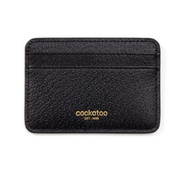 Cockatoo Women's Leather Minimalist Card Case Front Pocket Wallet (TEXTURE BLACK)
