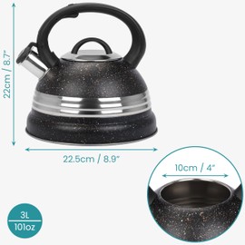 Belle Vous Black Whistling Tea Kettle - 3L Tea Pot for Stovetop/Induction Stove Top - Stainless Steel Hot Water Camping Kettle Teapot for Tea/Coffee