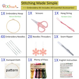 Yixhua Cat Embroidery Kit for Beginners,Cross Stitch Kit Adult with Pattern Starter Hand Embroidery with Instructions Arts and Crafts for Adult Learn to Embroider DIY Kits-D