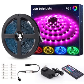 Novostella 20ft RGB Smart LED Strip Lights Kit, Music Sync APP RGB Color Changing Flexible Dimmable 180 Units SMD 5050 LEDs Tape with 44 Key RF Remote, LED Ribbon for Home Lighting Kitchen Bar, 12V