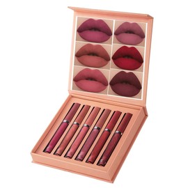 Labial Mate 6 Piezas Pintalabios Lápiz Labial Pinta Labios Juego de Maquillaje Larga Duración Hidratante Impermeable Barras de labios líquidas-Brillo 