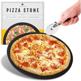 Fifth Ave Kraft Pizza Stone, 15 inch Ceramic Baking Stone for Oven, BBQ and Grill with Pizza Cutter