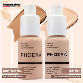 Phoera Foundation Full Coverage Makeup Set - Contains Nude & Warm Peach 30 ml Matte Foundation, 6 ml Face Primer & Liquid Foundation Brush for Easy Application