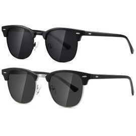 AEVOGUE Polarized Sunglasses For Women And Men Semi Rimless Frame Retro Sun Glasses AE0369 (Glossy Black&Matte Black Grey Lens)