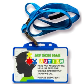 My Son has Autism/is Autistic Disability ID Card & Blue Lanyard_AB