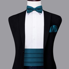 Dubulle Dark Teal Cummerbund and Pre Bow Tie for Men Mens Solid Bowtie and Pocket Square Cufflinks Wedding Business