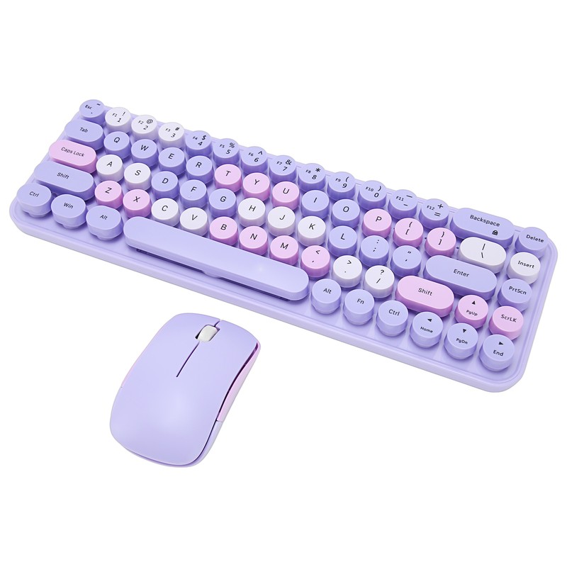 Keyboard Mouse Combo 2.4GHz Wireless Cute Retro 68 Round Keycaps