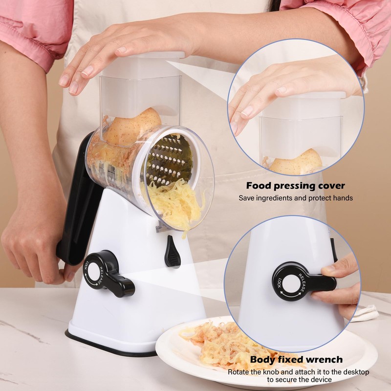 GlobalShop Home Table Top Drum Grater with 3 Blades and