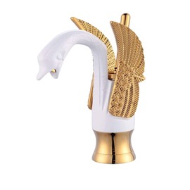Bathroom Faucet Swan White and Gold Single Handle One Hole Vanity Sink Faucets Bath Lavatory Deck Mount Commercial YCCUZA