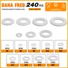 Dana Fred 240pcs White Flat Washers Spacers，9 Sizes Flat Washers