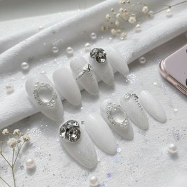 Pure White Sulwha Handmade Nail Tips - Short Oval / 순백 설화 수제네일팁 - 숏오벌