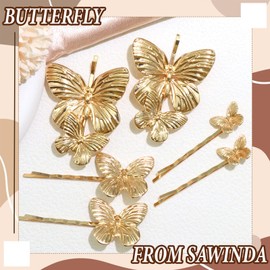 SAWINDA Gold Butterfly Hair Clips (Pack of 6) - Formal Butterfly Hair Pins for Women and Girls - Gold Metal Alloy Bobby Pins for Wedding, Bridal, Birthday, Thanksgiving | SAWINDA