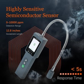 CHNADKS Natural Gas Leak Detector with 12.8 Inch Flexible Probe, LCD Display & 3 Types Alarm, Range 0-10000 ppm, Portable Combustible Gas Sniffer for Propane, Methane for Home or Industrial