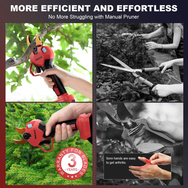 Takuoo Cordless Electric Pruning Shears, 1.6" Cutting Diameter Power Pruner,