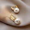 Gold Pearl Hoop Drop Earrings for Women 14k Gold Plated