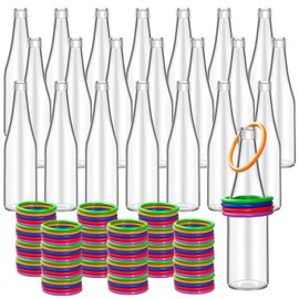 SENONAPO 141 Pcs Ring Toss Game 120 Plastic Sport Ring Toss Game with 21 Glass Bottles Outdoor Carnival Games Mixed Color Ring Adults Fun Target Toys for Family Outside Party Favors Supplies