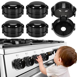 Stove Knob Safety Covers, for Knob Diameter Less Than 2.4", Dual Grip Safety Shield, Press Gas Stove Knob Locks, Creative Oven Lock Knob Covers for Child Safety, Black Color, Pack of 5