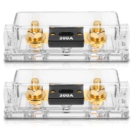 TopstrongGear Solid Brass 0/2/4 Gauge 300Amp ANL Fuse Holder with 300Amp Fuses(2 Pack) (300 Amp) (300Amp)