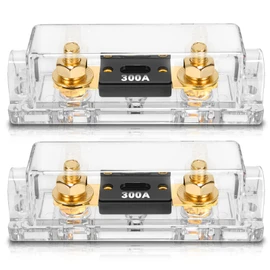 TopstrongGear Solid Brass 0/2/4 Gauge 300Amp ANL Fuse Holder with 300Amp Fuses(2 Pack) (300 Amp) (300Amp)
